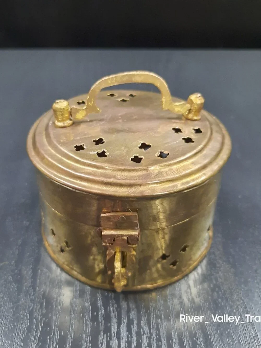 Vintage Brass Cricket Cage Keeper Pierced Clover Cutouts Hand Made Trinket Box